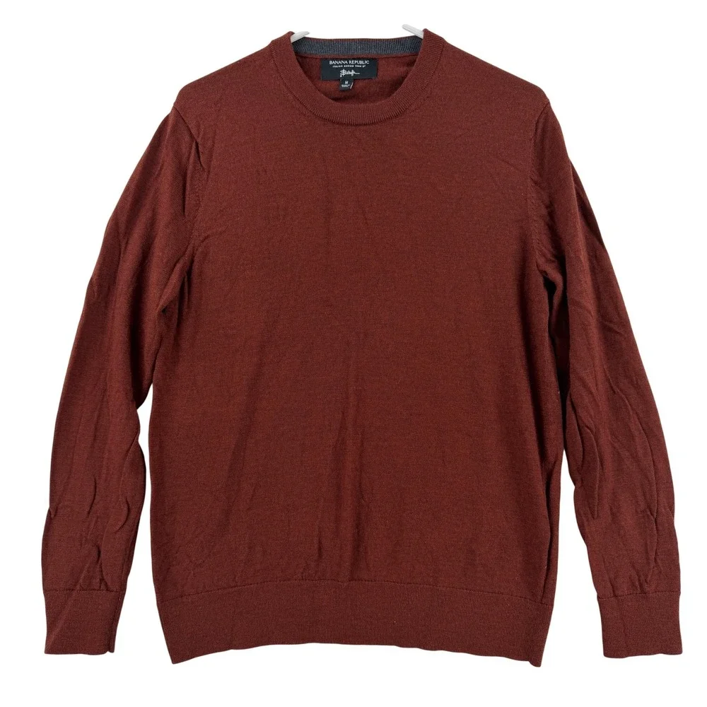Banana Republic Baruffa Sweater Mens Medium Orange Merino Wool Knit Pullover‎
